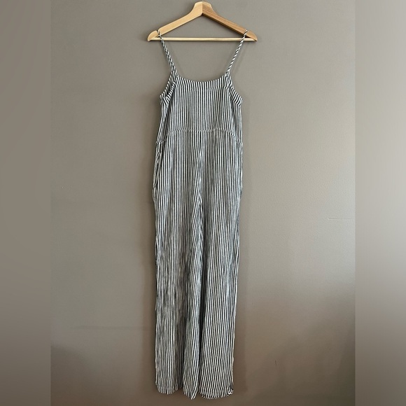 Ellor Jumpsuit Romper Pant White Black Stripe  Side Buttons Drawstring Sz XS - Picture 2 of 16